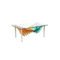 Table basse moderne en verre avec design ondulé multicolore