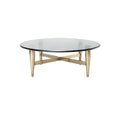 Table basse ronde en verre noir avec pieds en métal doré