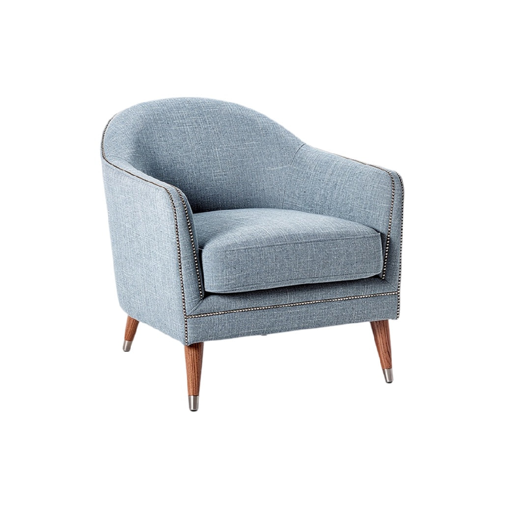 Fauteuil moderne en tissu gris avec pieds en bois